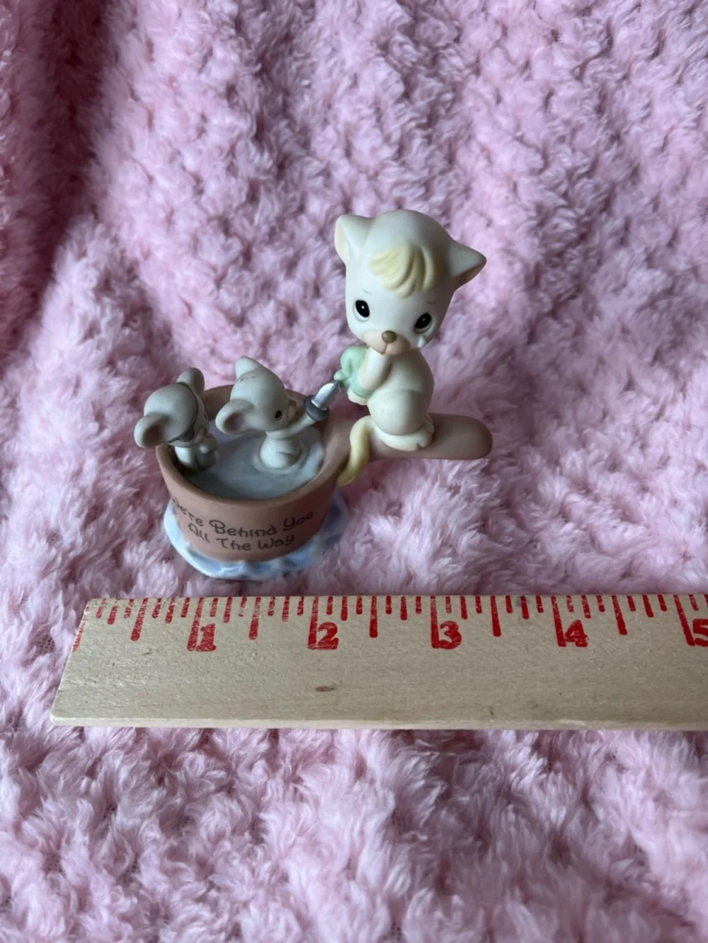 Precious Moments Pink and Cream Cat & Mice Figurine with Teacup